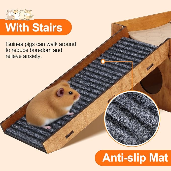 Large Rabbit Hideout, Rabbit Houses and Hideouts, Wooden Bunny House and Hideouts, Bunny Castle with Stair, Chinchilla and Guinea Pigs Hut Hideout（Excluding String Lights）