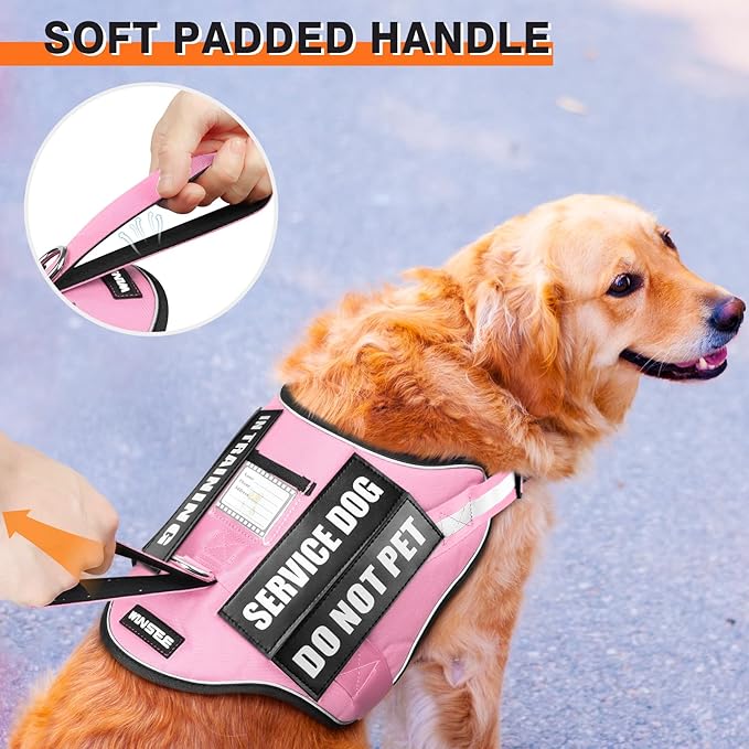 Service Dog Harness and Leash Set, Training Dog Vest with 10 Dog Patches, Emotional Support Therapy Dog Vest Harness for Small Medium Large and Extra Large Dogs(Pink, XL)