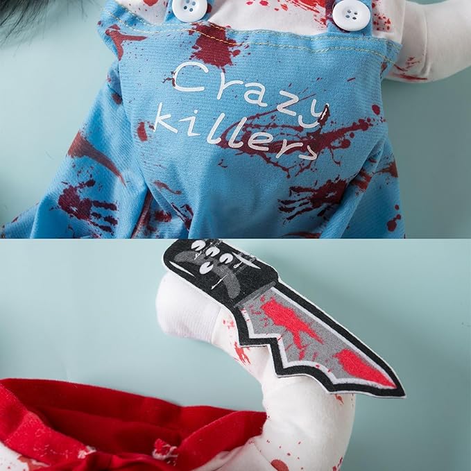 Dog Halloween Deadly Costume Set Cute Funny Cosplay Chucky Outfits Puppy Halloween Theme Party Clothes(Large)