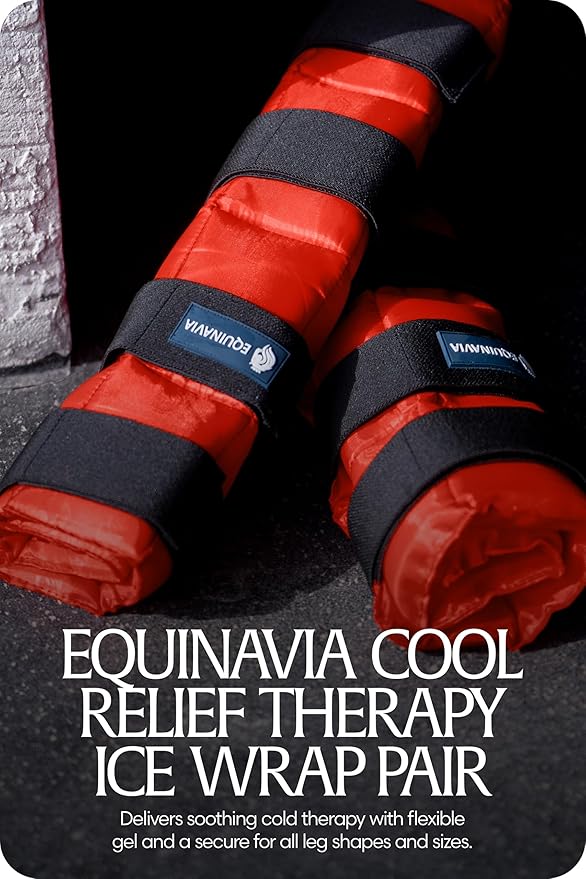 Equinavia Cool Relief Therapy Ice Boots Leg Wraps Pair for Horses, Gel Pack with Adjustable Straps | 16.5" x 15.5" with Storage Bag - Red - Pair - One Size