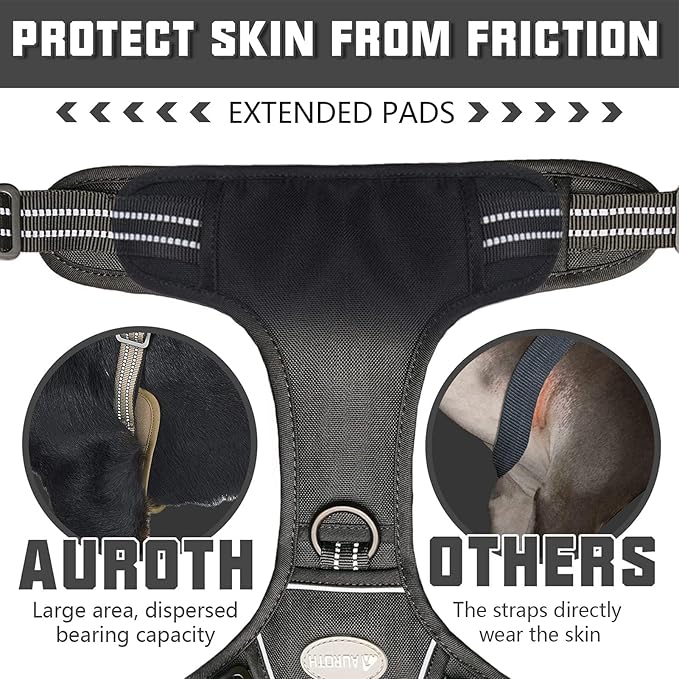 AUROTH Tactical Dog Harness for Large Dogs No Pull Adjustable Pet Harness Reflective Working Training Easy Control Pet Vest Military Service Dog Harnesses Black XXL