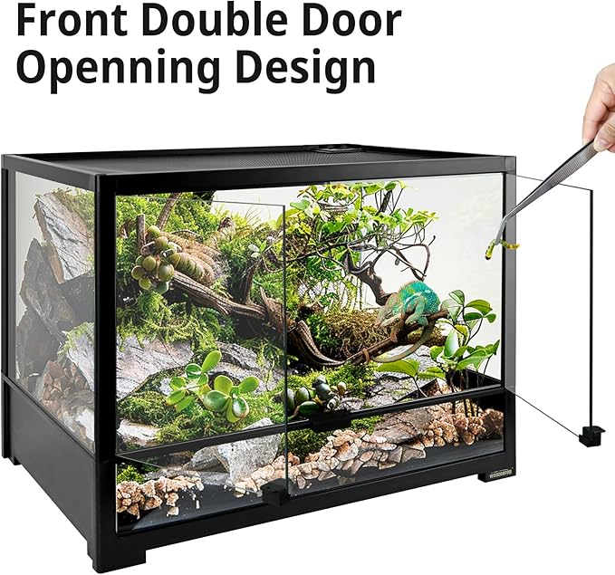 23 Gallon Reptile Terrarium Glass Tank 24"*18"*12.6" Knock-Down Cage Enclosure with Double Front Openning Door and Top Screen Ventilation for Bearded Dragon,Tortoise,Gecko,Lizards,Snake