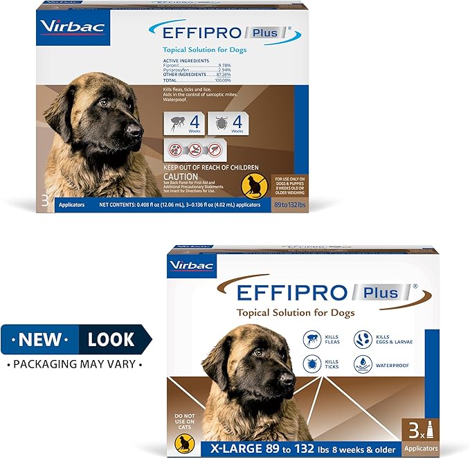 EFFIPRO PLUS Topical Solution for Dogs - Waterproof Dog Flea and Tick Treatment for X-Large Dogs (89-132lbs) 3 Doses by Virbac