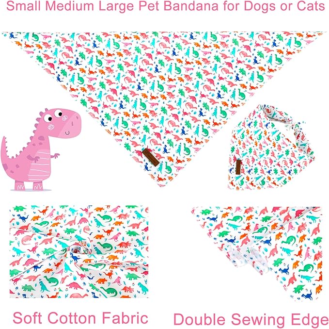Dinosaur Dog Bandana, Comfortable Cotton Triangle Bid Scarf for Puppy Small Dogs or Cats, Washable Pet Kerchief for Boy Girl Dogs, Colorful Dinosaur Cute Bandana Dog