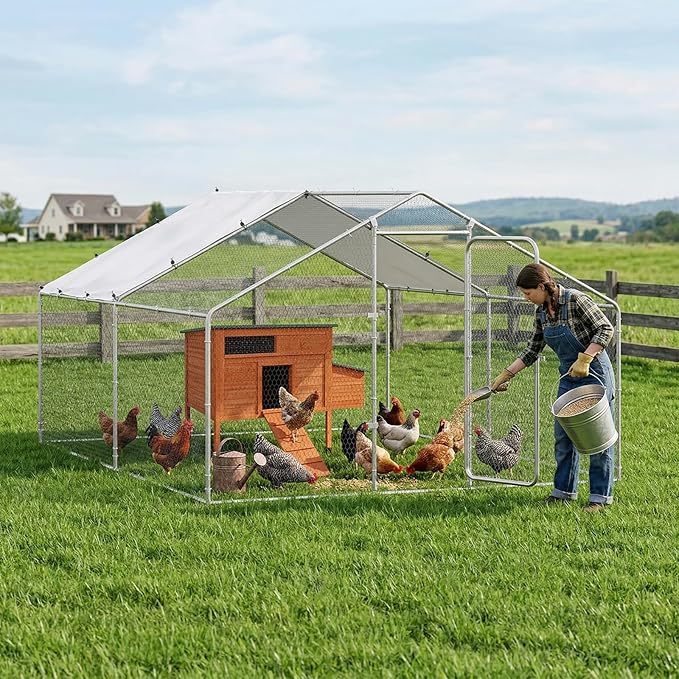 FunXplore Outdoor Insulated Chicken Coop Weatherproof Wooden Hen House Small Animal Pet Hutch with Elevated Legs Asphalt Roof Removable PVC Layer Nest Box
