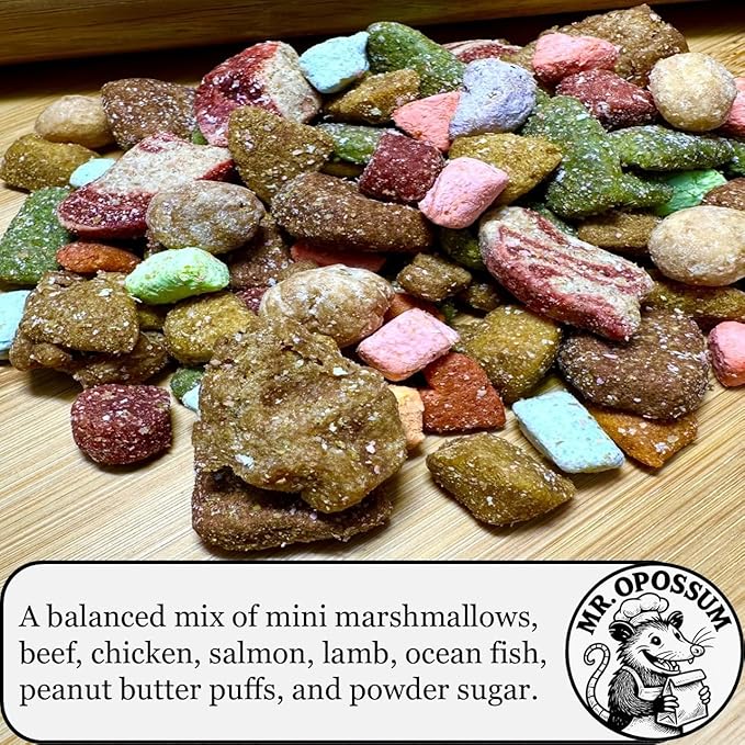 Porch Party Mix™ Raccoon and Opossum Food Wildlife Treat Blend for Backyard Feeding with Marshmallows Beef Chicken Lamb Ocean Fish and Peanut Butter Puffs (3 lb Pouch)