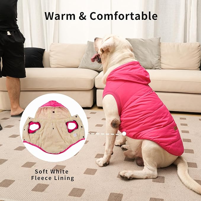 Vecomfy Fleece Lining Extra Warm Dog Hoodie in Winter for Large Dogs Jacket Pet Coats with Hooded Pink XXXL