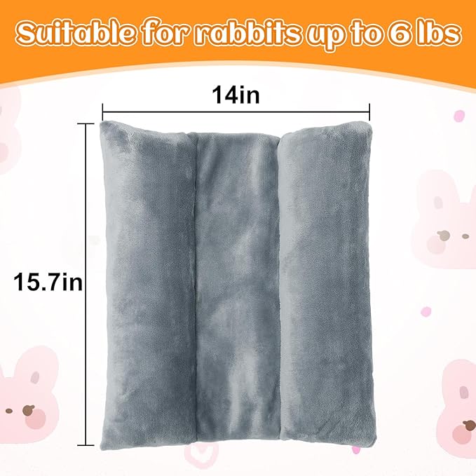 MEWTOGO 15.7" x 14" Bunny Bed for Rabbit Cage - Thickened Soft Prevent Sore Hocks Plush Mat with Cotton Lounger Pillows, Small Animal Flop Mat for Hutch Sleeping Indoor, Gray