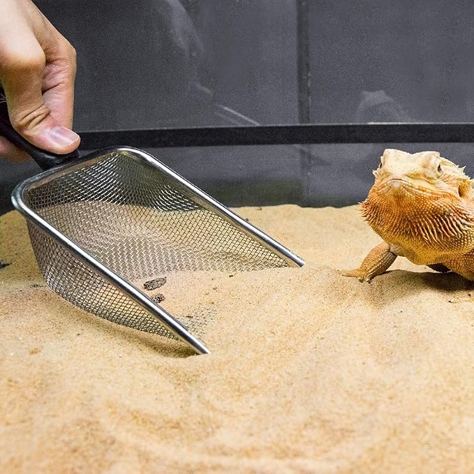 REPTI ZOO Reptile Sand Stainless Steel Fine Mesh Reptile Substrate Metal Sand Shovel Terrarium Substrate Long-Lasting Litter Cleaner Corner Scoop