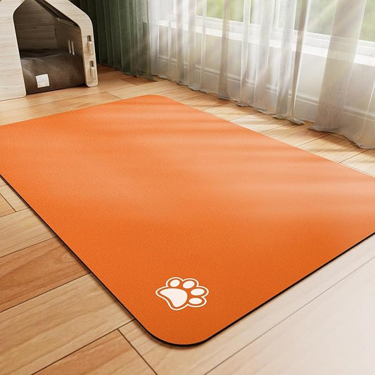 HotLive Dog Food Mat - Absorbent Cat Mat for Food and Water, No Stains Pet Feeding Bowl Mat, Easy to Clean Pet Placemats, Quick Dry Dog Water Dispenser Mat for Messy Drinkers | Paw Orange 18"x34"