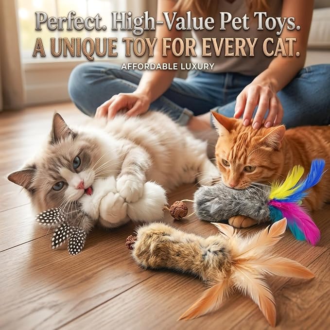 3 PCS Cat Rabbit Feather Fur Silvervine Crinkle Kicker Play Toy for Cats Indoor - Image 6