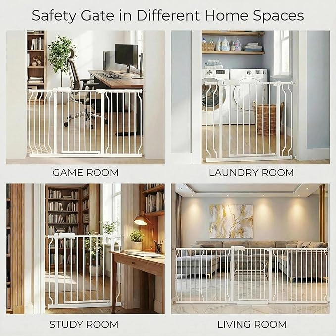 Walk Through Baby & Dog Gate 29-34 Inch, Pressure Mounted No Drilling, Indoor Safety Gate for Stairs & Doorways, Metal Design for Kids and Pets, White
