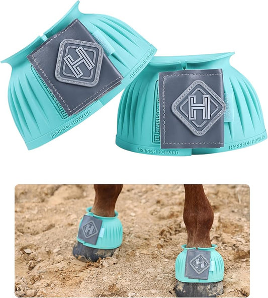 Harrison Howard Rubber Pull-on Bell Boots with Fleece Lining and Touch-Close Tapes Hoof Overreach Protection for Horses