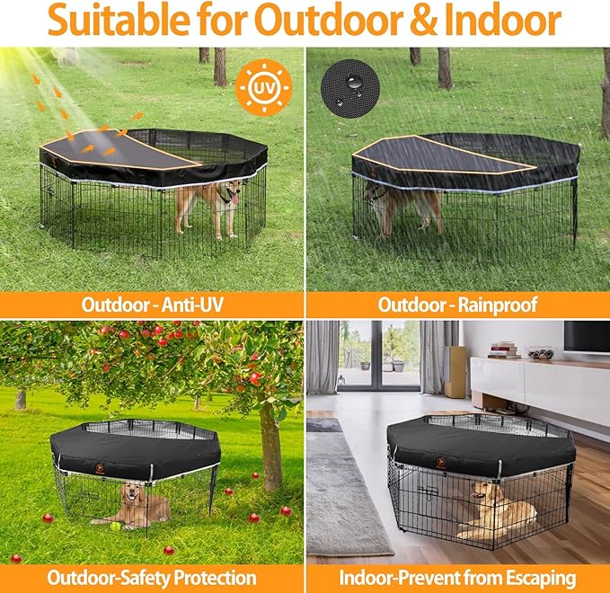 PJYuCien Dog Playpen Mesh Top Cover, Fits 24 Inch 8 Panels Metal Exercise Pet Pen, Elastic Buckles Connections, Black (Note: Only Cover, Fence Not Included)