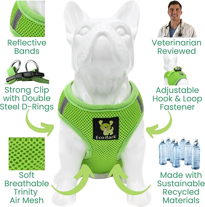EcoBark Rapid Fastener Super Comfort Fully Adjustable Double Padded Step in Dog Harness (Large, Green)