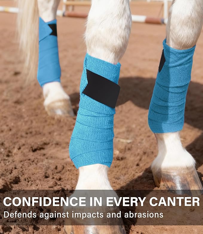 Fleece Horse Polo Leg Wraps Set of 4, 10' Horse Leg Bandages Stable Supplies Equestrian Boots Light Blue