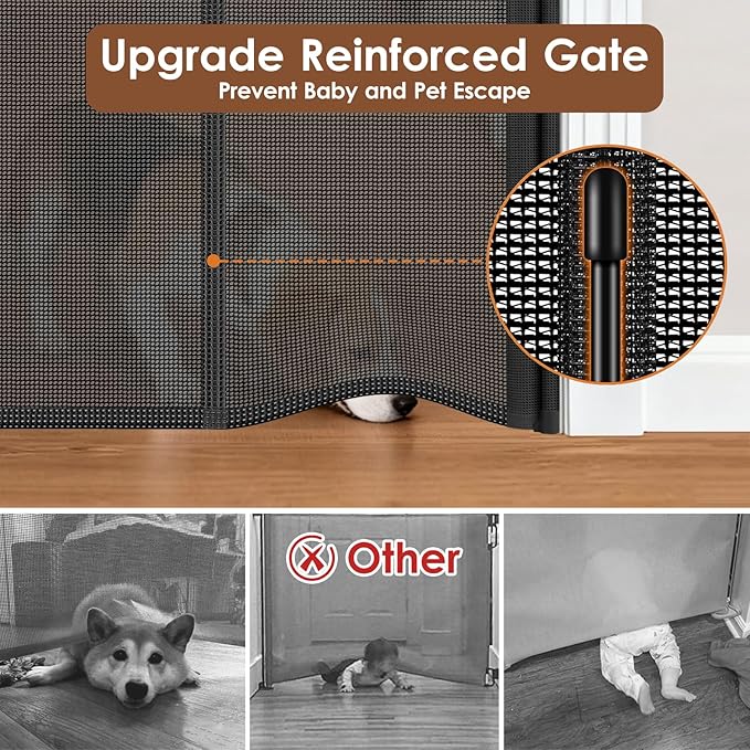 Reinforced 48" Extra Tall X 100" Extra Wide Retractable Baby Gate for Large Openings Extra Tall Dog Gates for Doorways Extra Long Baby Gate Mesh Large Dog Gate Indoor Pet Gate for Cats, Black