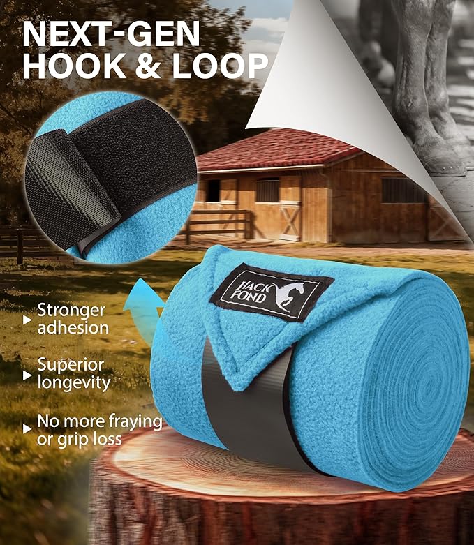 Fleece Horse Polo Leg Wraps Set of 4, 10' Horse Leg Bandages Stable Supplies Equestrian Boots Light Blue