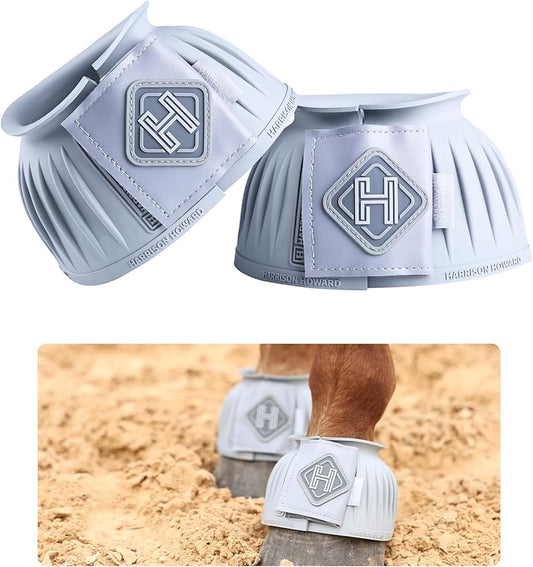 Harrison Howard Rubber Pull-on Bell Boots with Fleece Lining and Touch-Close Tapes Hoof Overreach Protection for Horses