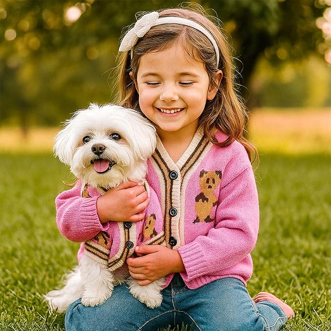 ABRRLO Small Dog Sweaters Cute Bear Dog Cardigans Clothes for Small Medium Dogs Boy Girl Puppy Cat Knitting Cardigan Outfits Dogs Winter Coats Warm Pet Doggy Clothes Soft Knitwear (Pink, Small)