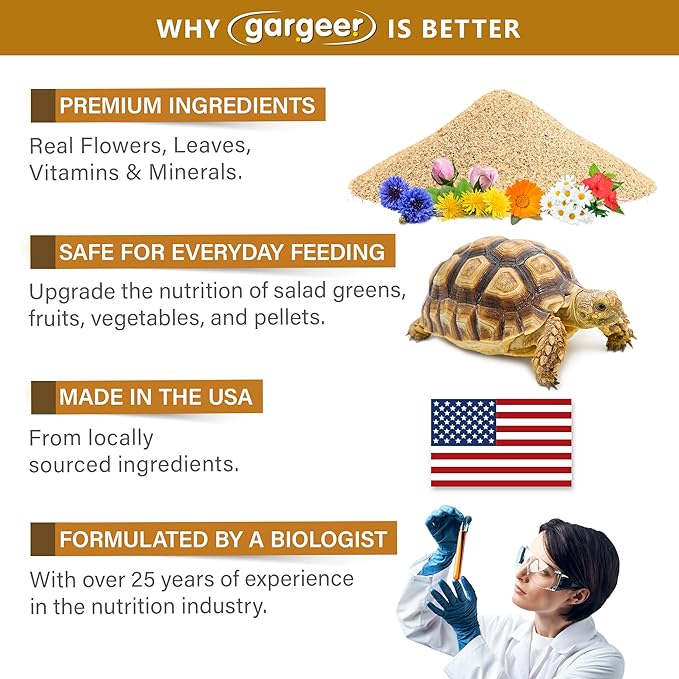 Gargeer 2oz Desert/Grassland Tortoise Food Supplement, Flower Salad Mix Topper. Supercharge Appetite, Health & Immune System. Complete Diet, Rich with Vitamins, Made in The USA. Enjoy!