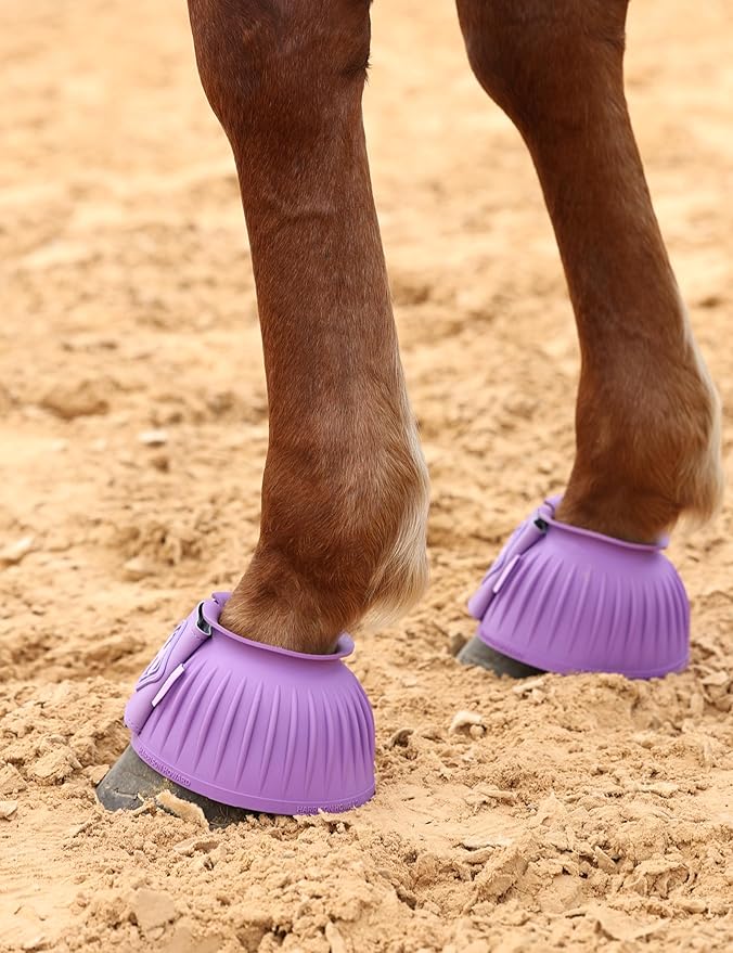 Harrison Howard Rubber Pull-on Bell Boots with Fleece Lining and Touch-Close Tapes Hoof Overreach Protection for Horses
