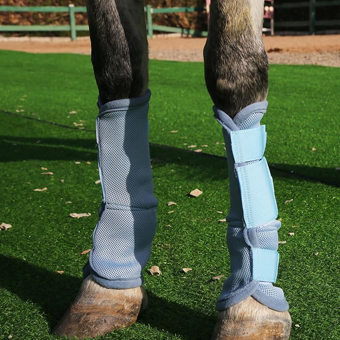 Horse Fly Boots Set of 4, Breathable Comfy Mesh Fly Boots for Horses, Non-Slip Horse Fly Leggings No More Stomping & Horsefly Nuisance Lightblue Cob