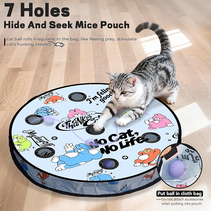 Interactive Cat Toy, Motion Activated Ball & 7 Holes Maze Hide and Seek Mat - Image 3
