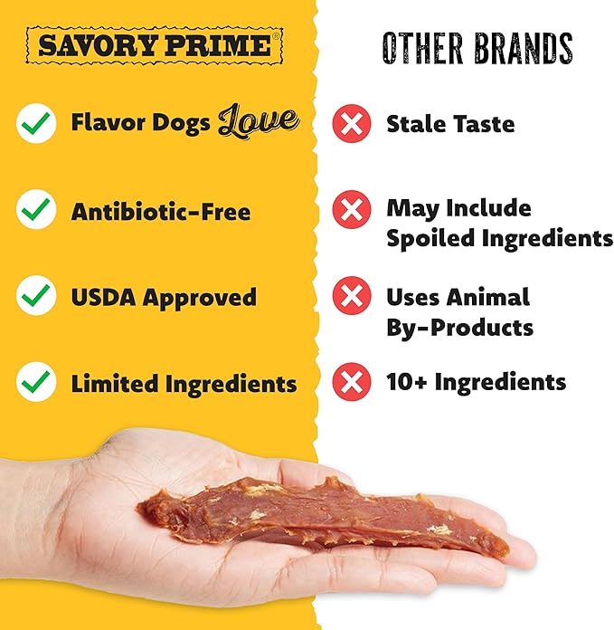 Savory Prime Chicken Jerky Dog Treats, Made with 100% Real Chicken Breast, Farm Raised, Healthy, Easily Digestible, High Protein, Satisfies Dog's Urge to Chew, 1 Pound (Pack of 1)