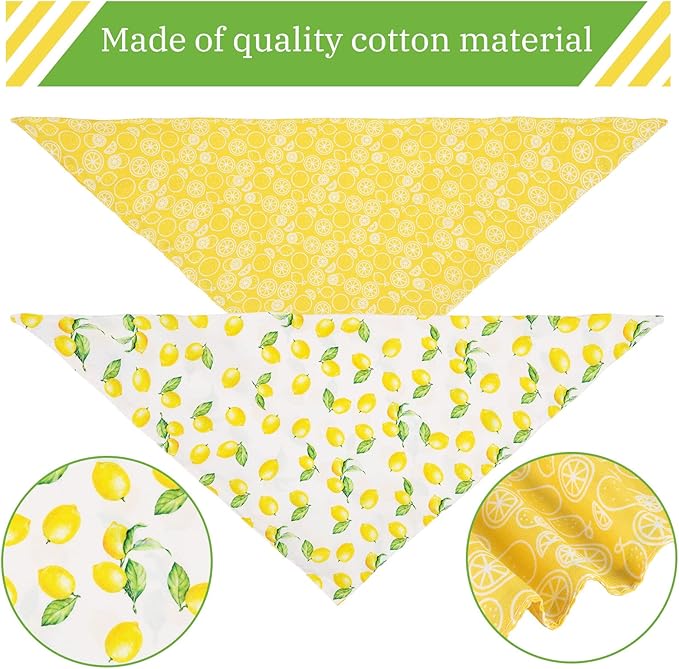 Whaline Yellow Lemon Dog Bandana Spring Summer Reversible Triangle Dog Scarf Adjustable Fruit Washable Pet Bibs Pet Neckerchief for Medium Large Cat Dogs Costume Accessories, 2 Pack
