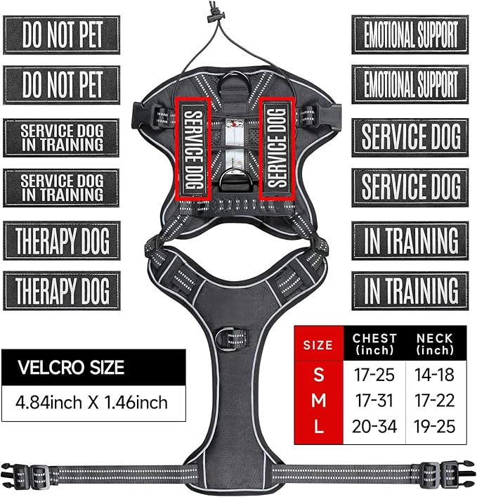 Service Dog Tactical Vest Harness and Leash Set Large Sized Dog Emotional Support- Tactical Dog Harness Training Collar with Name (Black, L)