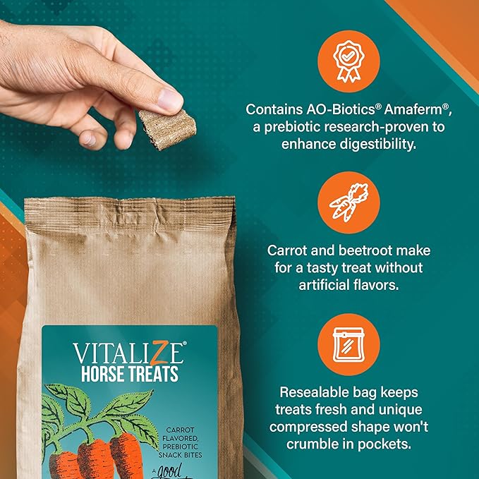 Vitalize Horse Treats - Low Sugar Horse Treats, Carrot Flavored - 2 Pounds