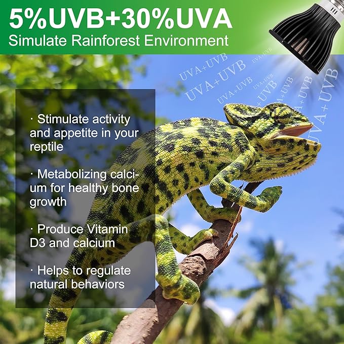 UVB Reptile Light Bulb 5.0, 5W LED High Intensity UV Replacement Lamp Bulbs for Tropical Reptiles Bearded Dragon Hermit Crab Turtle Leopard Gecko Tank Chameleons Iguanas Snake - 1 Pack