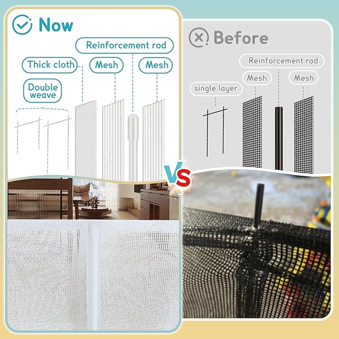200'' Retractable Baby Gates Extra Wide, 42'' Extra Tall Retractable Dog Gate, 16 FT White Indoor/Outdoor Retractable Gate with Reinforcement Rods for Garage, Doorways, Stairs, Decks, Driveway, Patio