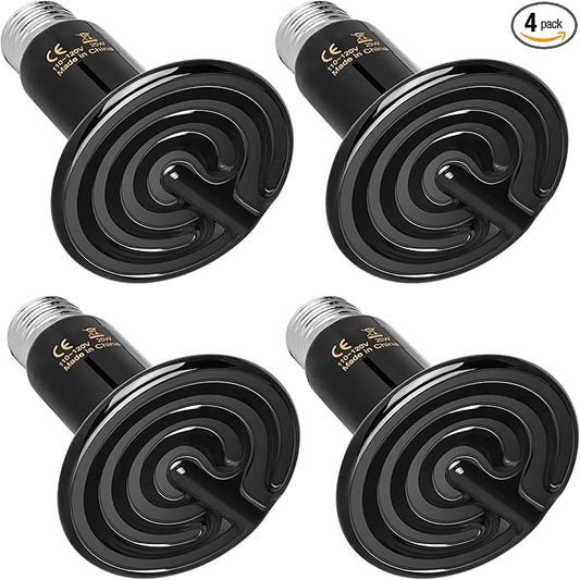 HealSmart 25W Reptile Heat Lamp Ceramic Heat Emitter, No Light Emitting Heat Bulbs, Suitable for Snake/Lizard/Spider, Plant Growth and Incubating Chicken, 4-Pack