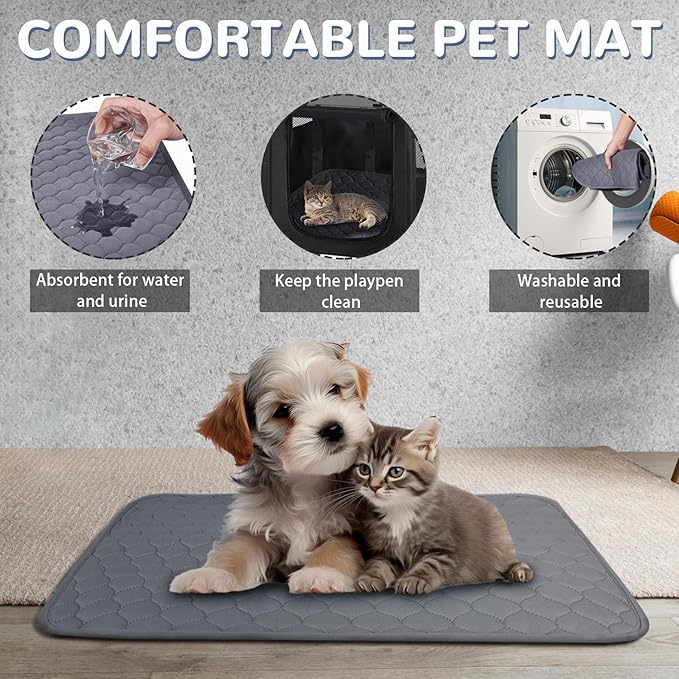 Large Dog Cat Playpen Crate with Waterproof Pad,Portable Collapsible Pet Dog Cat Kennel Cage Tent,Suitable for Indoor Outdoor Travel Camping,Water-Resistant Breathable Shade Cover (Grey L)