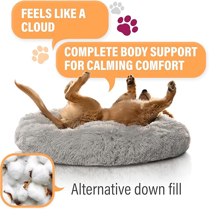 Active Pets Premium Medium Donut Dog Bed, Fits Up to 45 lbs, Removable Cover & Washable Cushion, Plush Long Pile Faux Fur Fabric, Portable Beige Pet Bed Furniture for Puppies Adult Canines & Cats