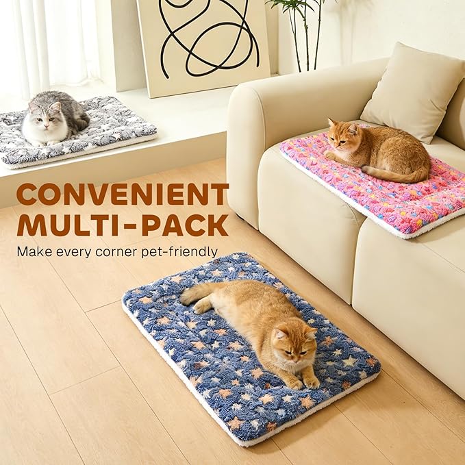 Mora Pets Cat Bed Dog Crate Pad Ultra Soft Pet Bed with Cute Star Print Washable Reversible for Small Dogs 14 x 17.5 inch 2 Pack Dark Blue