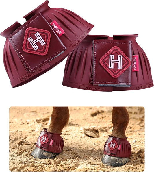 Harrison Howard Rubber Pull-on Bell Boots with Fleece Lining and Touch-Close Tapes Hoof Overreach Protection for Horses