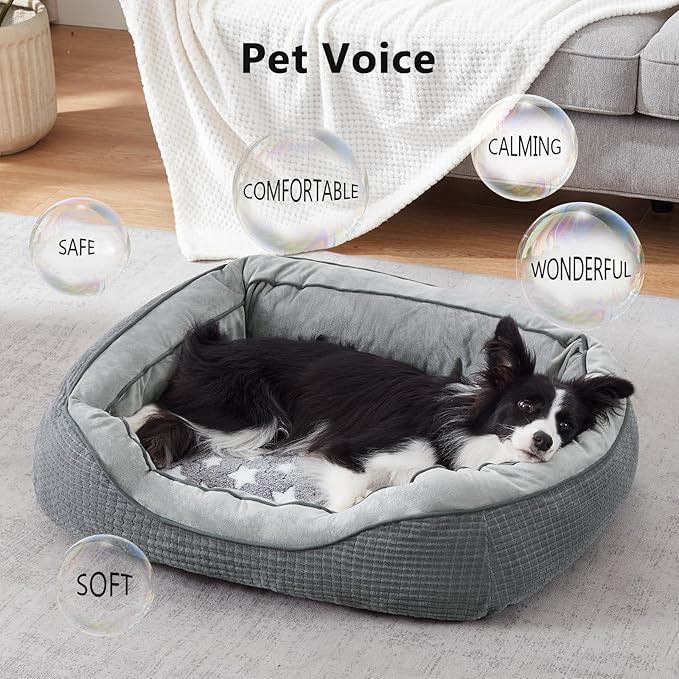 SIWA MARY Dog Beds for Large Dogs, Washable Pet Bed, Orthopedic Dog Sofa Bed, Soft Calming Sleeping Warming Puppy Bed (Star-Grey, X-Large-(35’’x 25’’x 10’’))