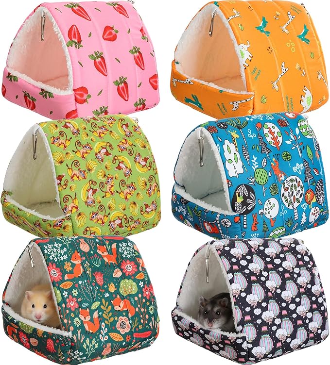 AceOrbit 6 Pcs Guinea Pig Hideout Small Tunnel 7.5 Inch Washable Hamster Bed Animal Cage Accessories for Chinchilla Rabbit Hedgehogs Ferrets to Digging Chewing(Classic Color,Vivid Patterns)