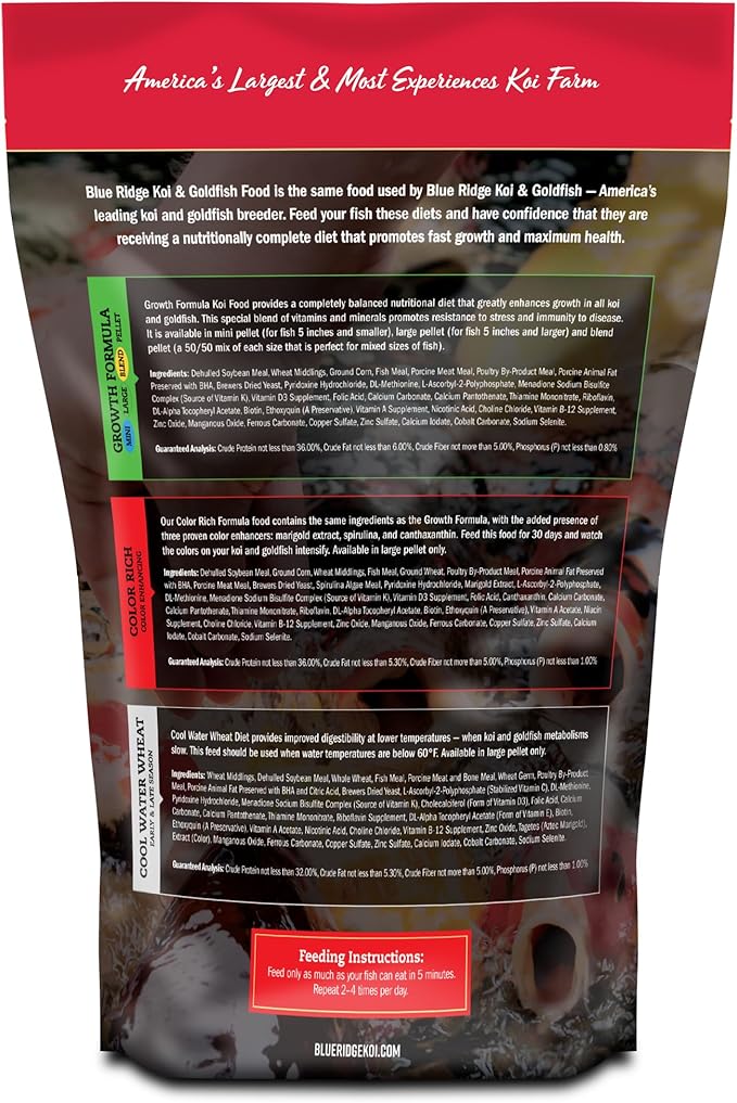 Blue Ridge Koi Fish Food 2lb - Koi Food Color Growth Formula, Goldfish Food, Premium Fish Food for Ponds, Ponds Fish Food, Floating Pond Pellets