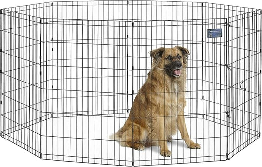 MidWest Homes for Pets 36-Inch Exercise Pen, for Indoor and Outdoor use, 16 Sq Feet of Play, Folding Dog Pen, No Door Design for Maximum Security, Easy to Set Up, Foldable Dog Playpen