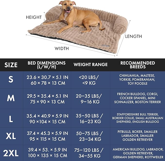 Spark Paws Luxury Dog Couch Cover Bed, Calming Pet Furniture Protector for Large & Small Dogs, Washable Bolster Dog Bed for Couch, Sofa & Bed - Brown, 2XL