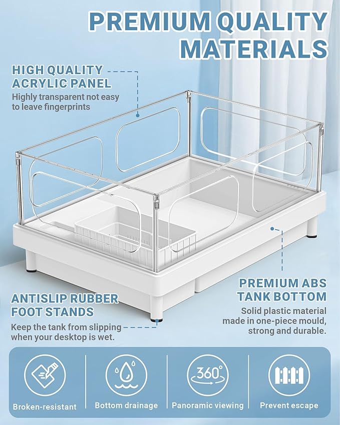 GOZILLA Small Turtle Tank Kit(Tank+Lamp+Filter), Acrylic Aquarium Turtle Starter Kit Habitat with Multi-Functional Areas for Small Reptiles. (White Kit)