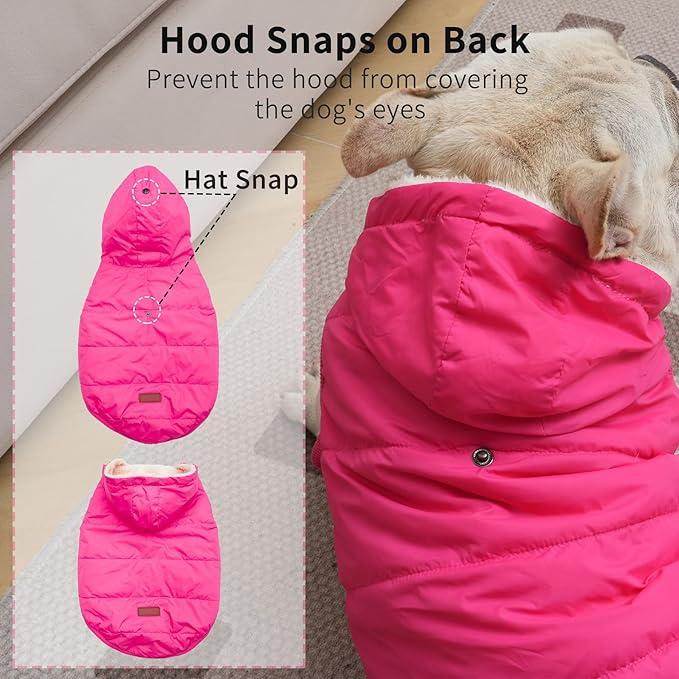 Vecomfy Fleece Lining Extra Warm Dog Hoodie in Winter for Medium Dogs Jacket Pet Coats with Hooded Pink L