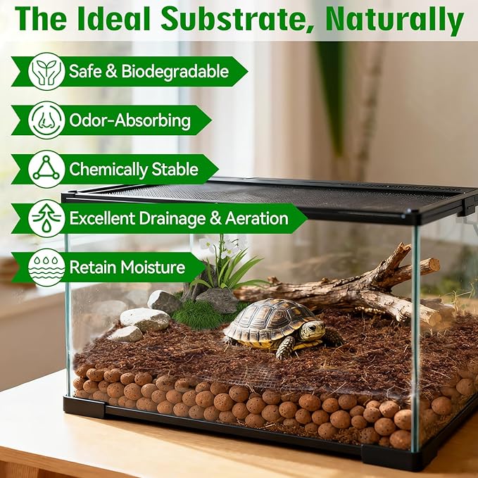 Halatool Reptile Substrate 4QT Leca Balls Terrarium Bedding Organic Hydroton Clay Pebbles Bioactive Drainage Layer for Terrariums & Vivariums Leopard Gecko Tortoise Frog Lizard Ball Python