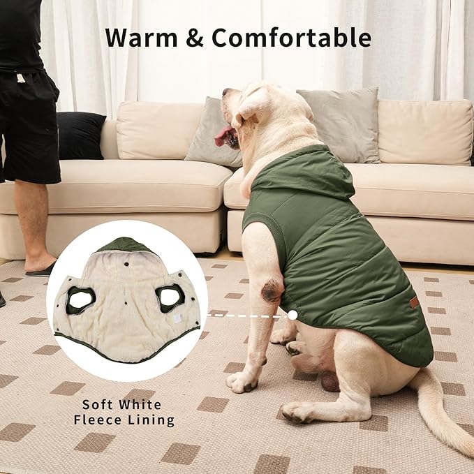 Vecomfy Fleece Lining Extra Warm Dog Hoodie in Winter,Small Dog Jacket Puppy Coats with Hooded Green S