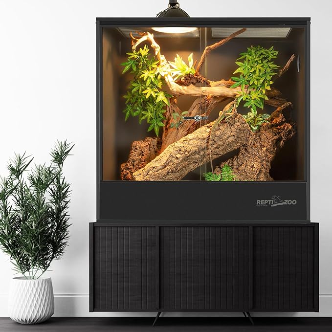 REPTIZOO 100 Gallon PVC Reptile Tank, 36x18x36 inch Extra Tall Large Reptile Enclosure, Chameleon Frog Gecko Lizard Arboreal Terrarium with Sliding Door & Screen Ventilation
