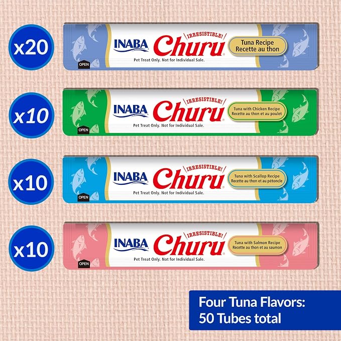 INABA Churu Cat Treats, Lickable, Squeezable Creamy Purée Cat Treat with Green Tea Extract & Taurine, 0.5 Ounces Each Tube, 50 Tubes, Tuna Variety - Image 6